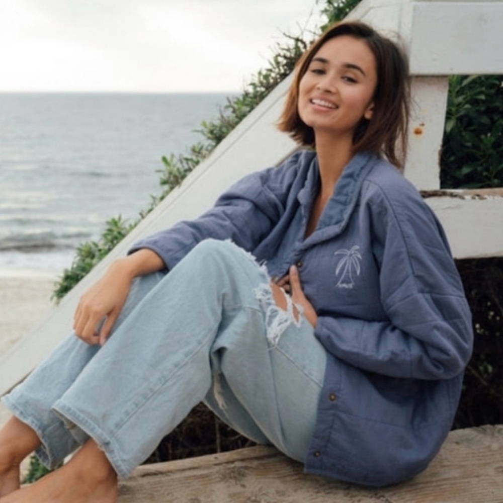 Amuse Society Revolve Sea Breeze Quilted Coastal Chic Light Weight Jacket L/XL